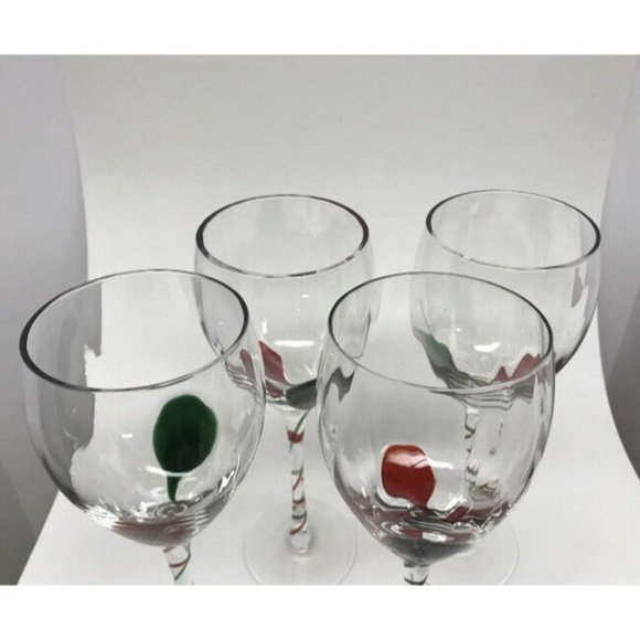 Pier 1 Red & Green Clear Swirl Stem Ribbon Glasses (set of 8) 9" tall 10 oz. - Picture 4 of 6